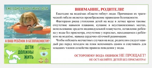 Памятка для родителей по правилам поведения детей на воде и вблизи водоемов.